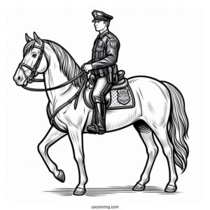 Mounted Police Officer On Horse To Color