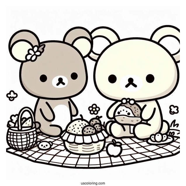 Rilakkuma Coloring Page Of Korilakkuma, And Kiiroitori Having A Picnic