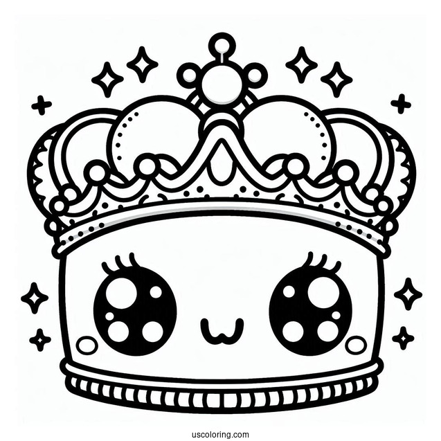 Kawaii Crown Coloring Page For Kids