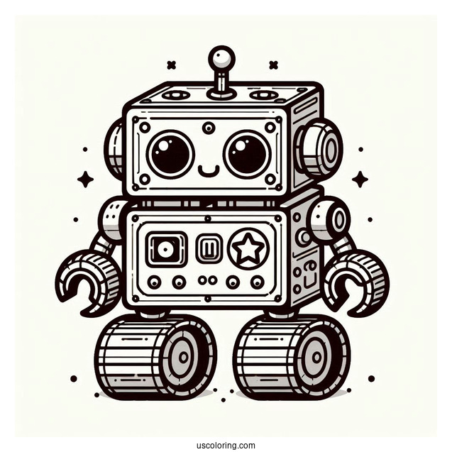 Detailed Square Toy Robot Coloring Sheet For Kids