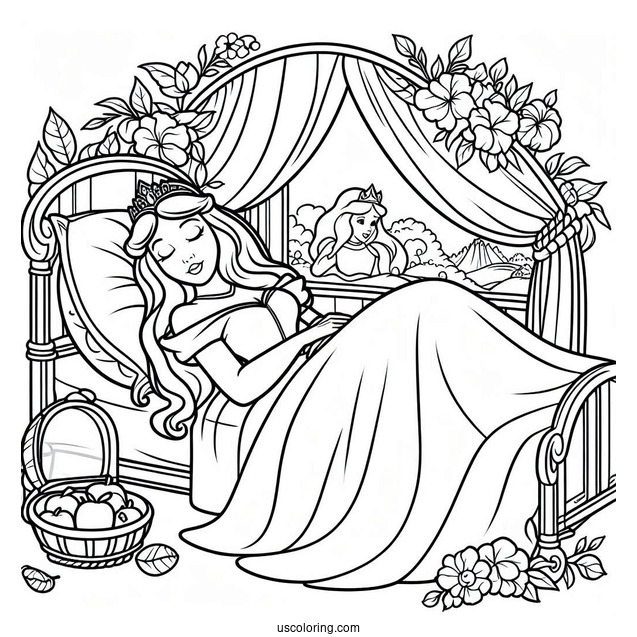 Sleeping Beauty In Deep Sleep Coloring Page For Kids