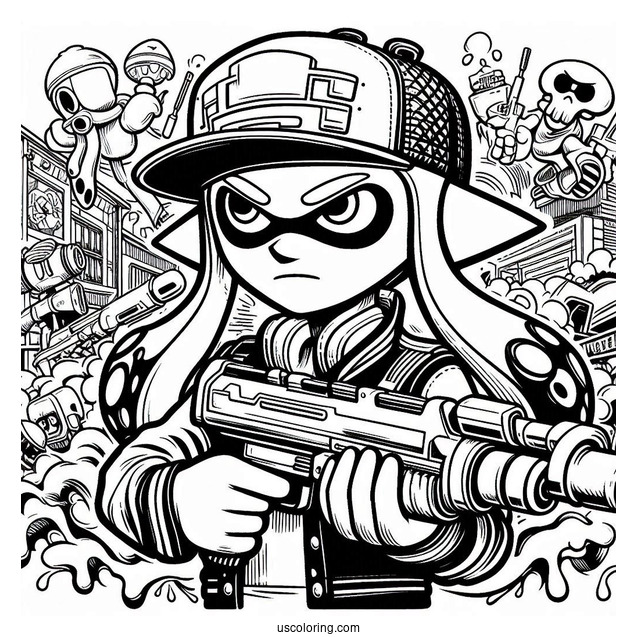Agent 3 Using Hero Shot Splatoon Coloring Page