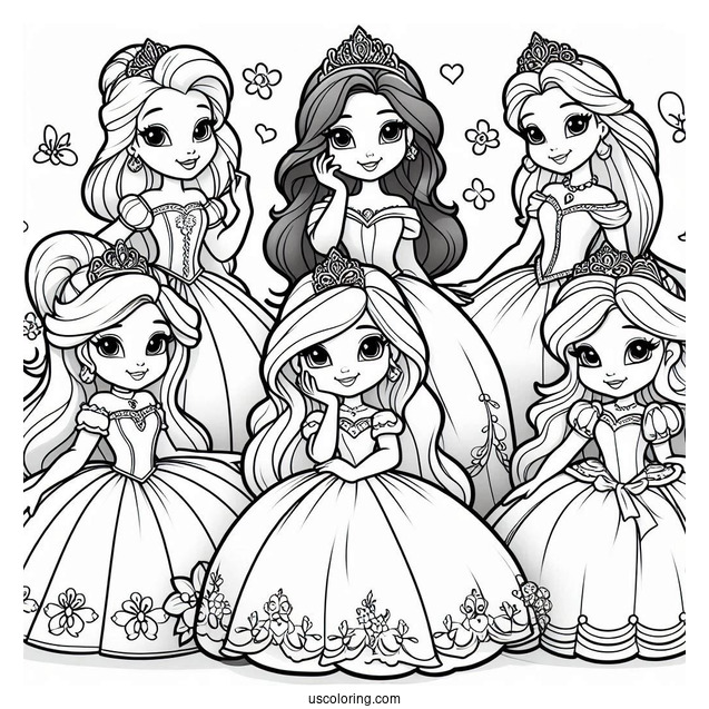 Cartoon Disney Princesses Coloring Page For Kids