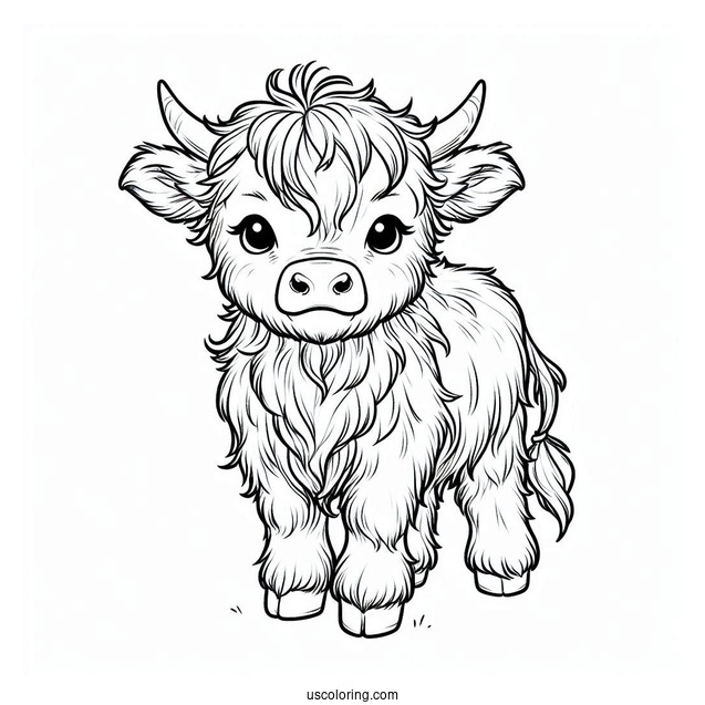 Baby Highland Cow Coloring Page For Kids