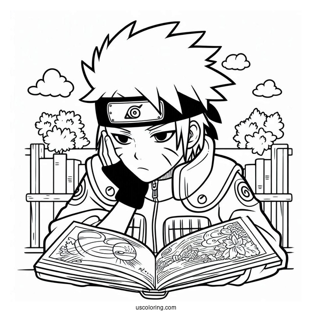 Bored Kakashi Coloring Page Reading Icha Icha Book