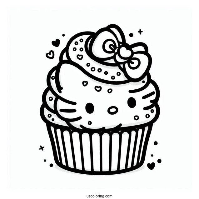 Adorable Hello Kitty Cupcake Coloring Page