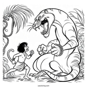 Jungle Book Coloring Page Of Mowgli Arguing With Kaa