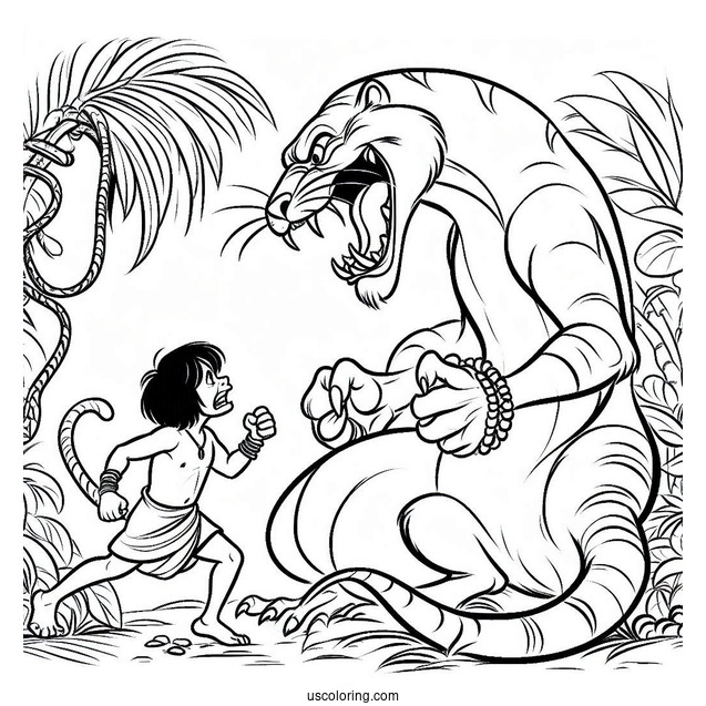 Jungle Book Coloring Page Of Mowgli Arguing With Kaa