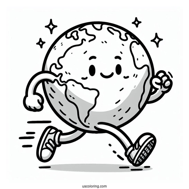 Cartoon Earth Running Coloring Page For Kids