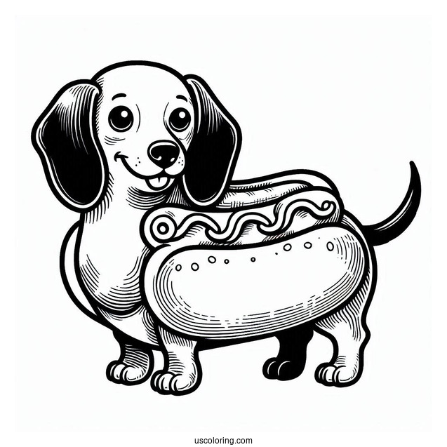 Dachshund Coloring Page In Hotdog Costume