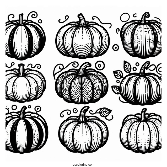 Various Pumpkin Coloring Page To Color