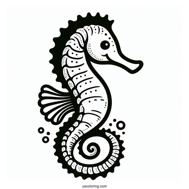 Easy Outline Of a Seahorse With Long Tail