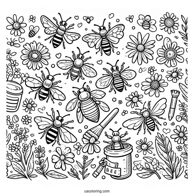 Simple Apiary Of Bee Coloring Page
