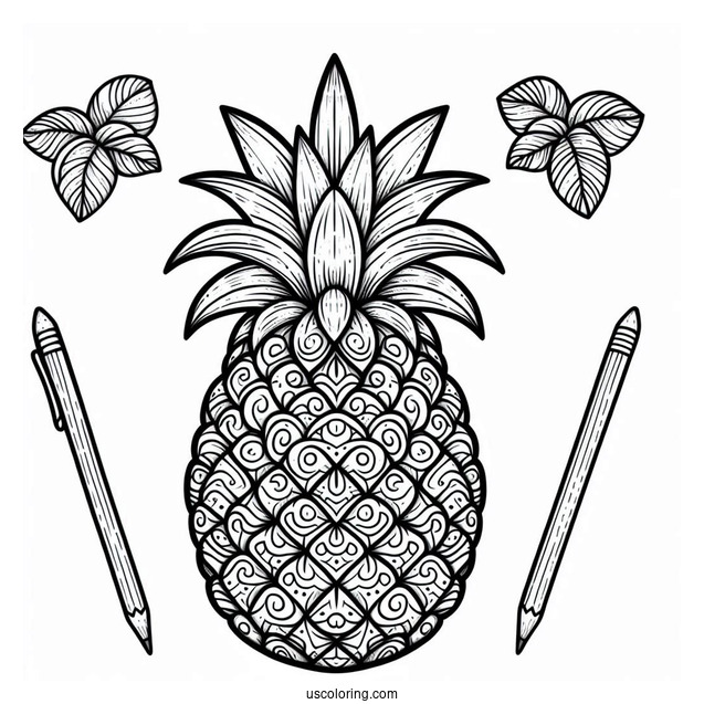 Hawaiian Themed Pineapple Coloring Page