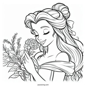 Smiling Belle Smelling a Wild Flower To Color