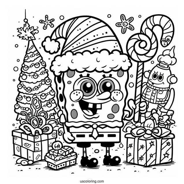 Christmas Themed SpongeBob Coloring Page