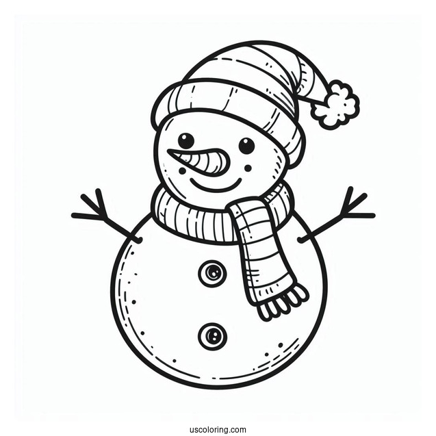 Easy Outline Of a Snowman With Carrot Nose And Stick Hands