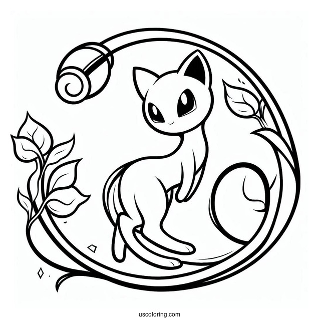 Detailed Mysterious Tail Mew Coloring Page Pokemon Card
