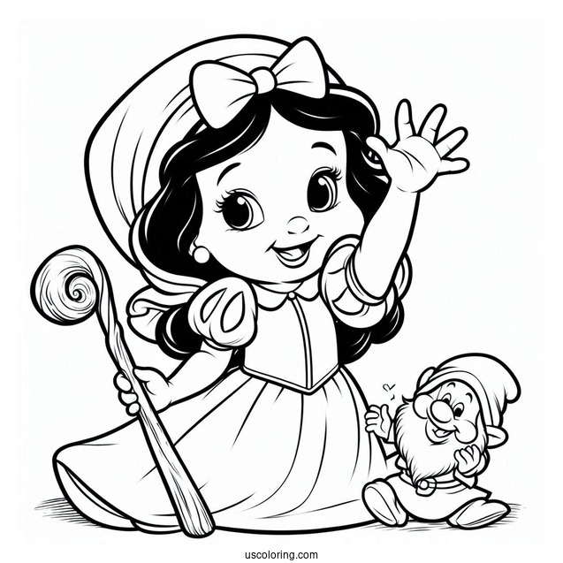 Snow White Coloring Pages Of Dopey Dwarf Waving For Kids