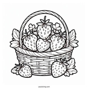 Adorable Strawberry Coloring Page In A Basket