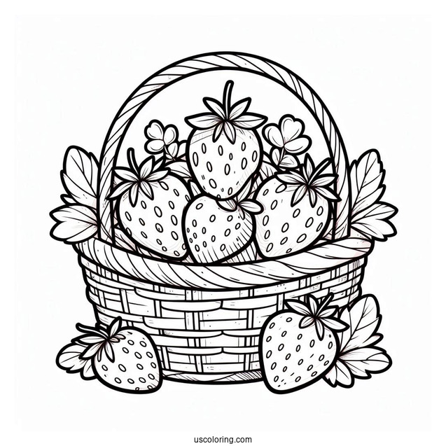 Adorable Strawberry Coloring Page In A Basket