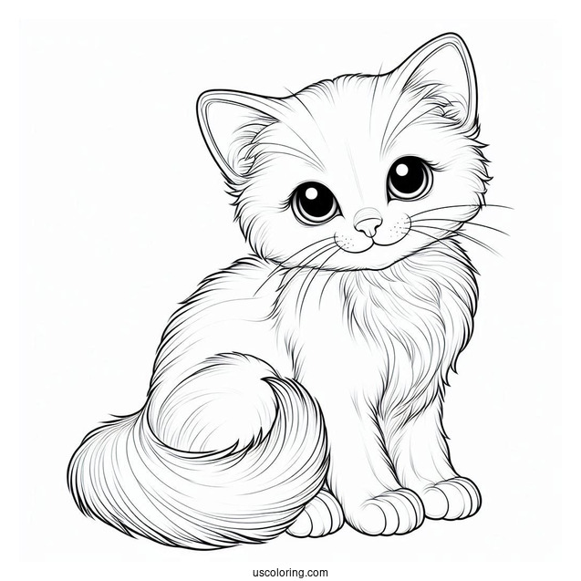 Simple Outline Of Realistic Cat Coloring Page