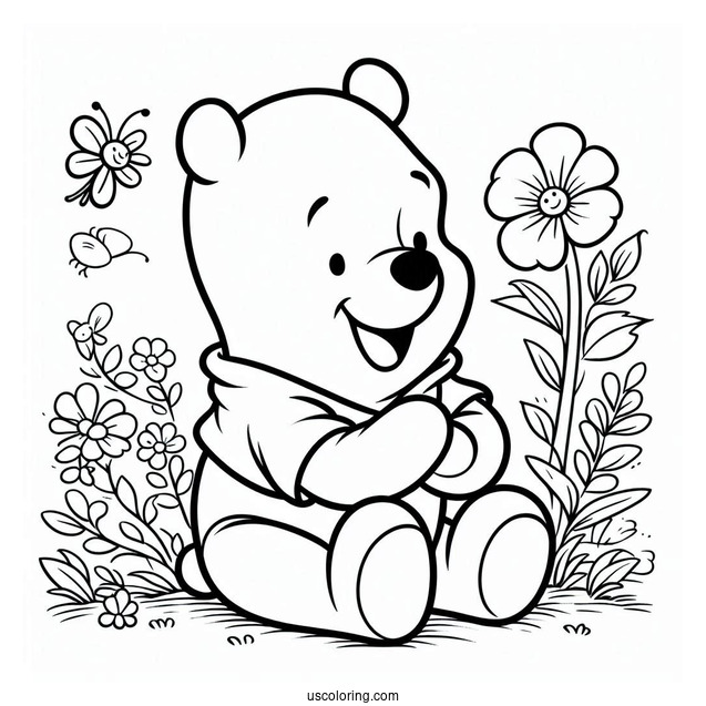Smiling Winnie The Pooh Bear Coloring Page For Kids