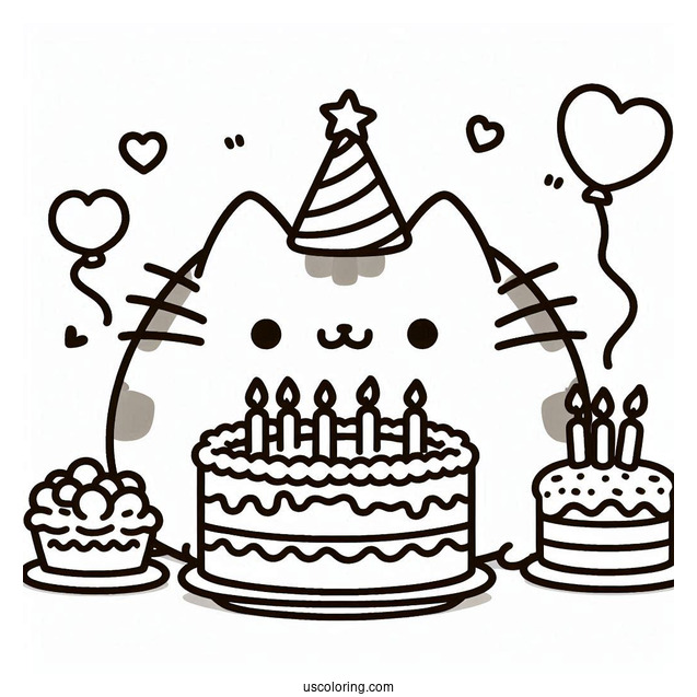 Pusheen Happy Birthday Coloring Page