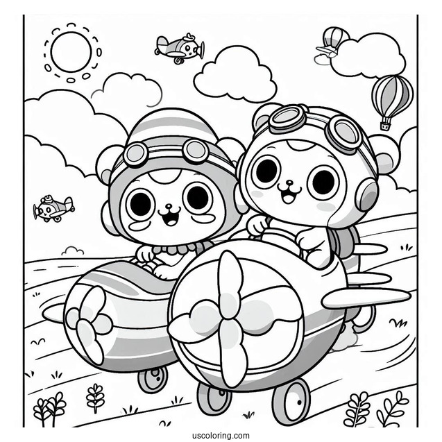 Pororo Coloring Page Of Friends Riding Flying Vehicles