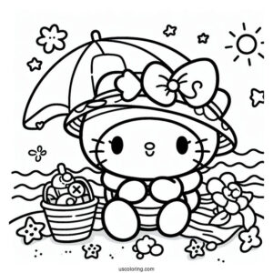 Sanrio Coloring Pages Of Cute My Melody At The Beach