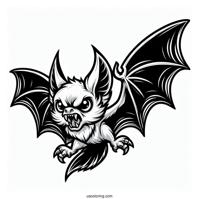 Angry Bat Coloring Page Flying And Showing Fangs