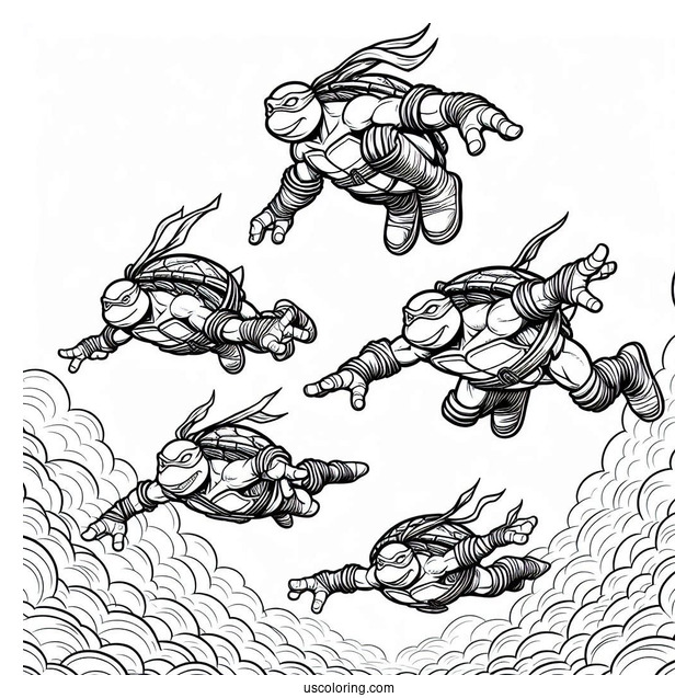 Ninja Turtles Coloring Page Descending From The Sky