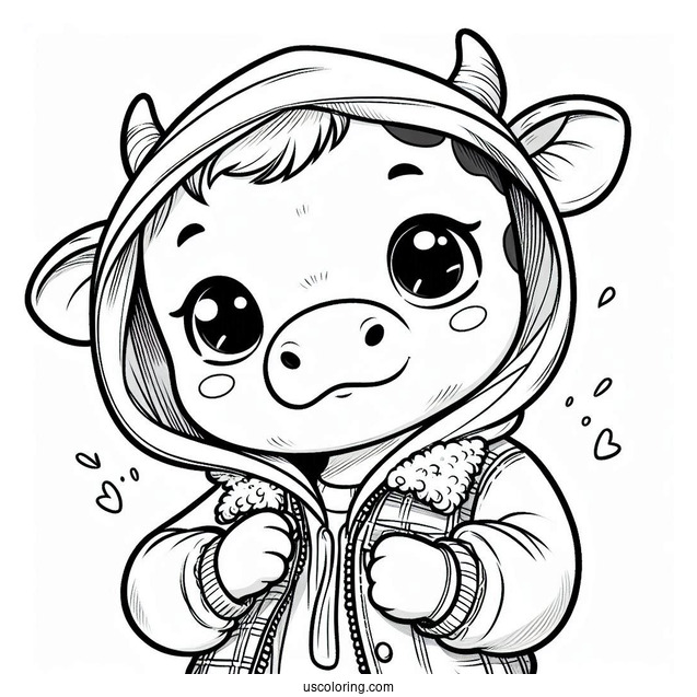 Cute Baby Cow Wearing A Jacket Coloring Pictute