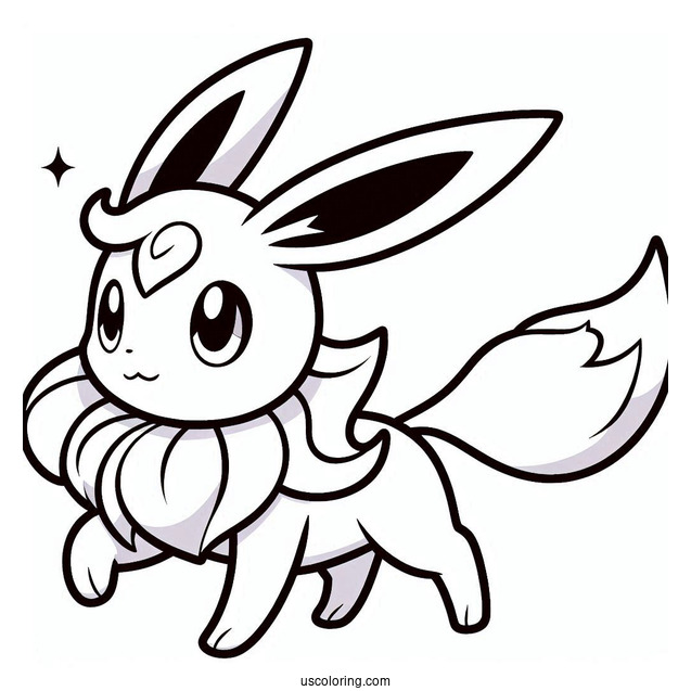 Chibi Walking Sylveon Coloring Page For Preschoolers