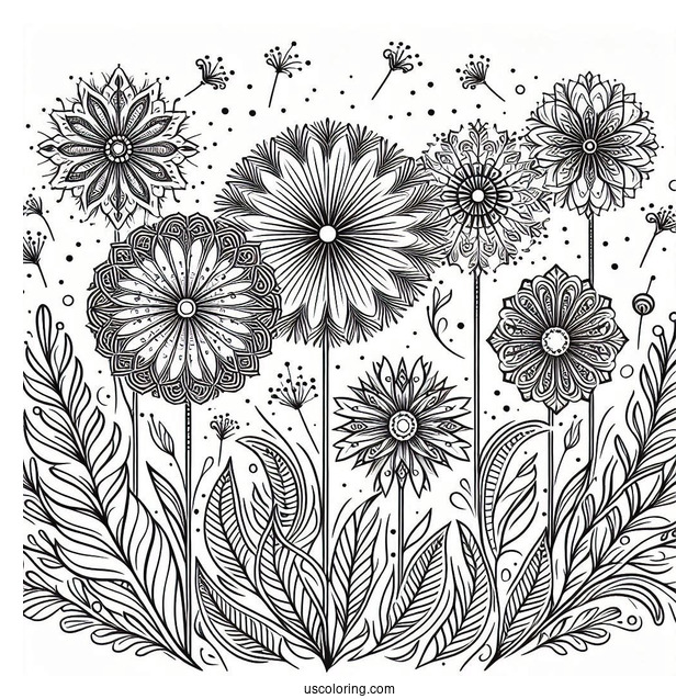 Elegant Dandelion Pattern Coloring Page
