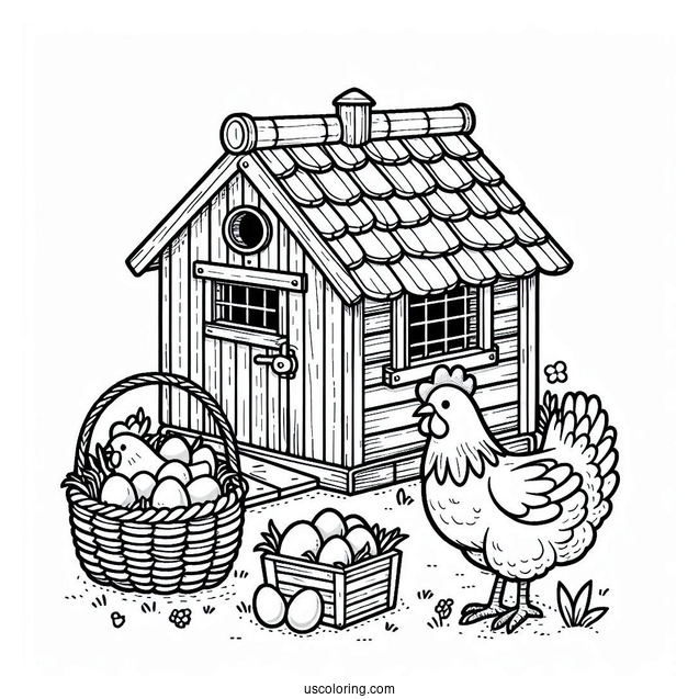 Farm Chicken Coop Coloring Sheet