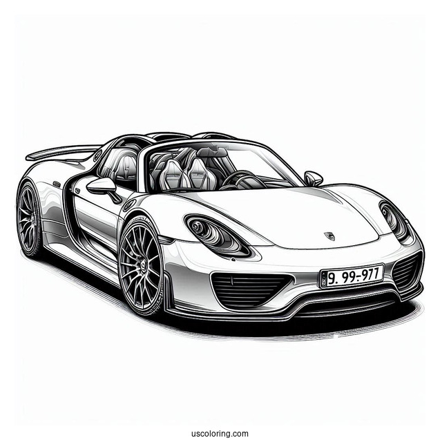 Detailed Porsche Coloring Page 918 Spyder Wide