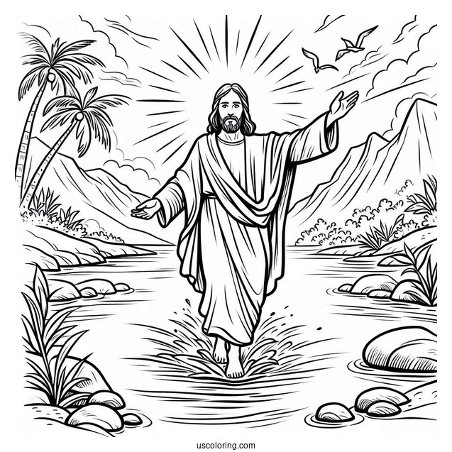 Jesus Walked On Water Miracle Coloring Page