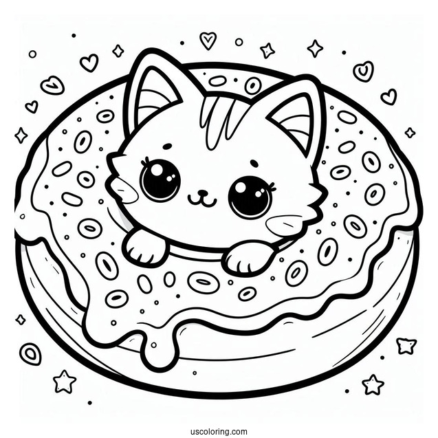 Cute Cat Donut Coloring Page For Preschoolers