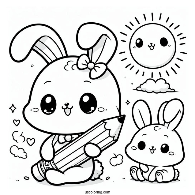 Sunny Bunnies Coloring Page Of Shiny Holding A Pencil