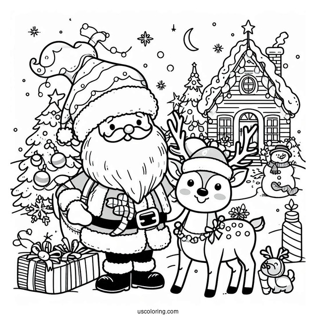 Santa And Rudolph The Reindeer To Color