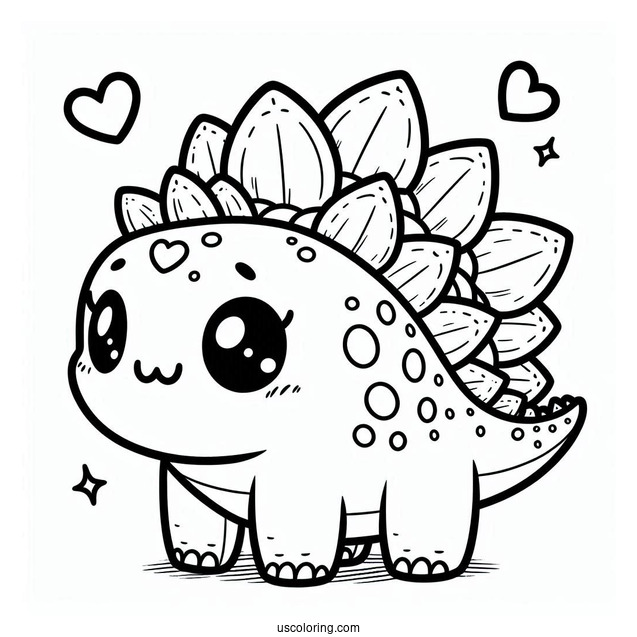 Kawaii Stegosaurus Coloring Page Inside Heart For Preschoolers