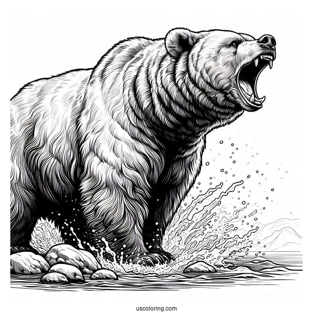 Realistic Roaring Bear Coloring Page