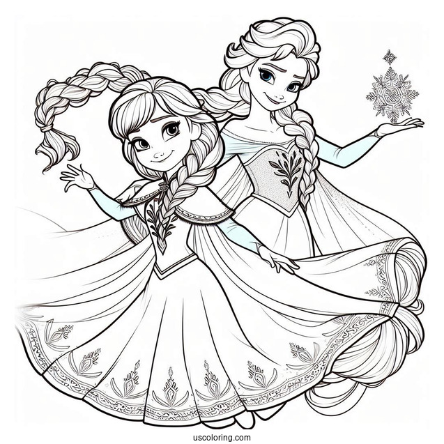 Elsa And Anna Young Coloring Page