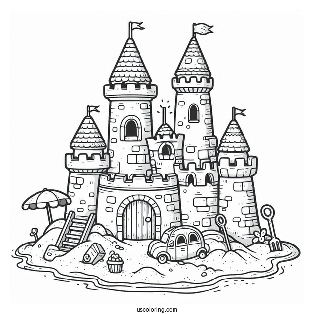 Cute Summer Coloring Page Of Sandcastle For Preschoolers