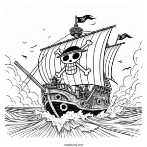 One Piece Coloring Page Of Straw Hat Pirates On Going Merry Ship