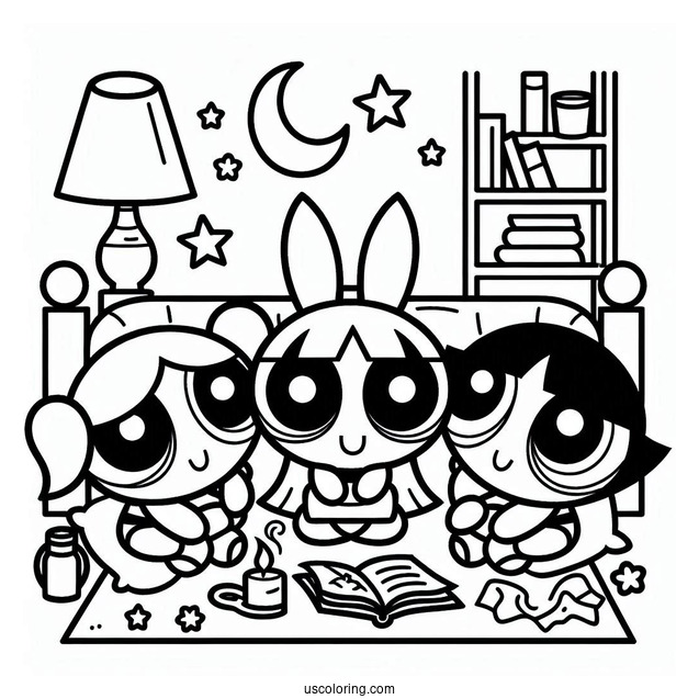 Coloring Page Of Powerpuff Girls Sleepover With Mojo