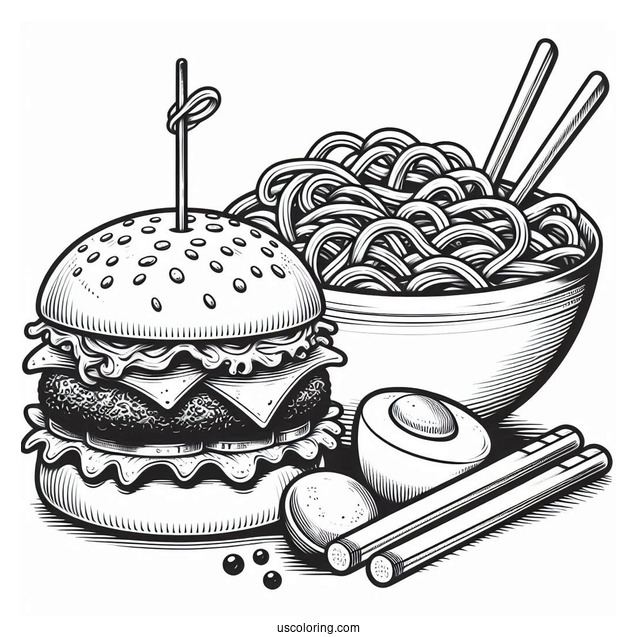 Burgers And Noodles Coloring Page