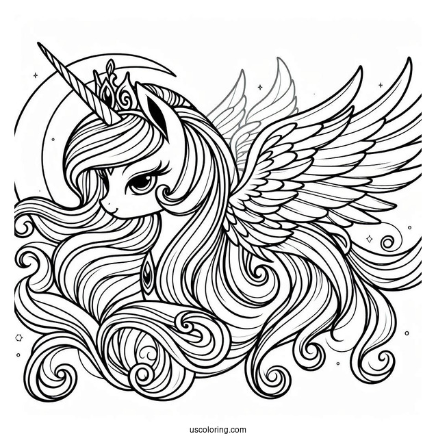 Princess Luna Coloring Page With Flowing Mane