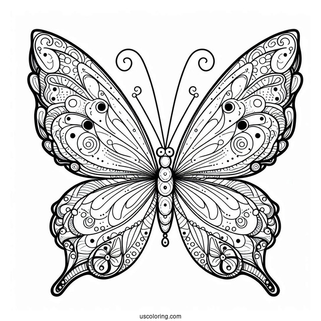 Large Butterfly Coloring Page In The Air For Kids
